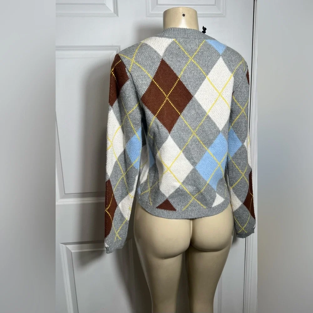 Marled Aggie Argyle Plaid Button-Up Boxy Fit Round Neck Cardigan Sweater_8